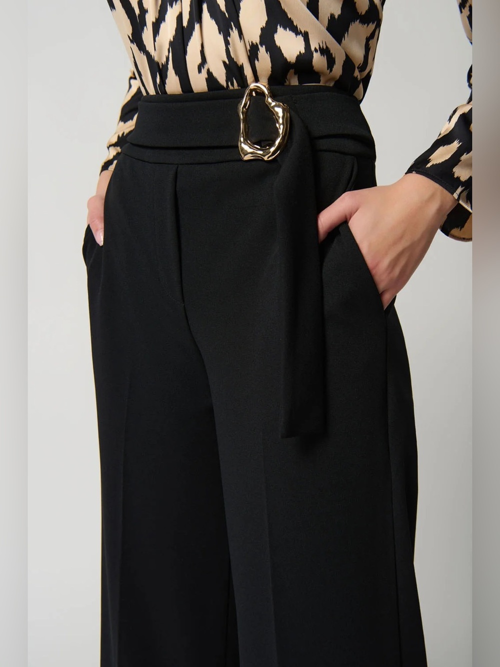 Mango Black Wide-Leg Trousers with Gold-Tone Buckle - 4